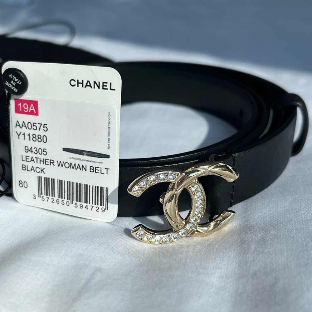 Unused Chanel rhinestone belt size is 80